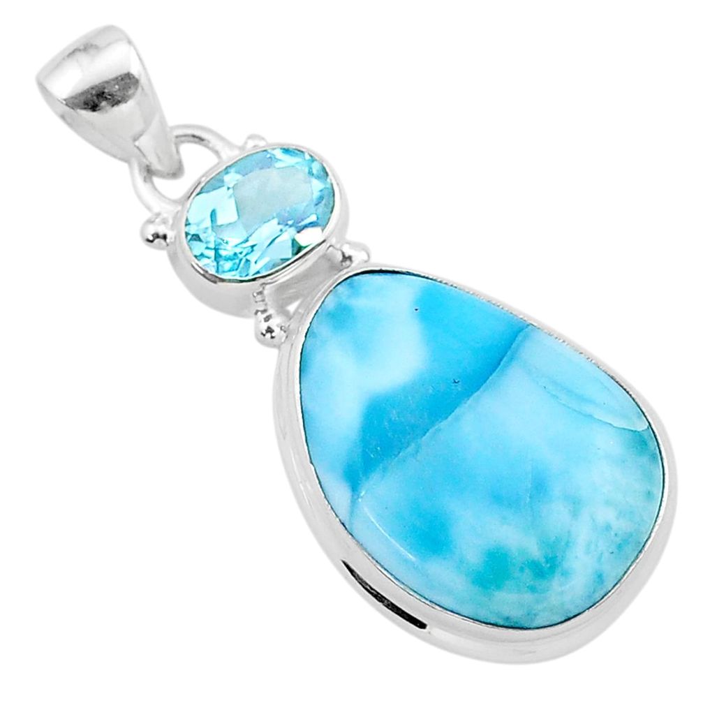 16.06cts natural blue larimar topaz 925 sterling silver pendant jewelry t24505