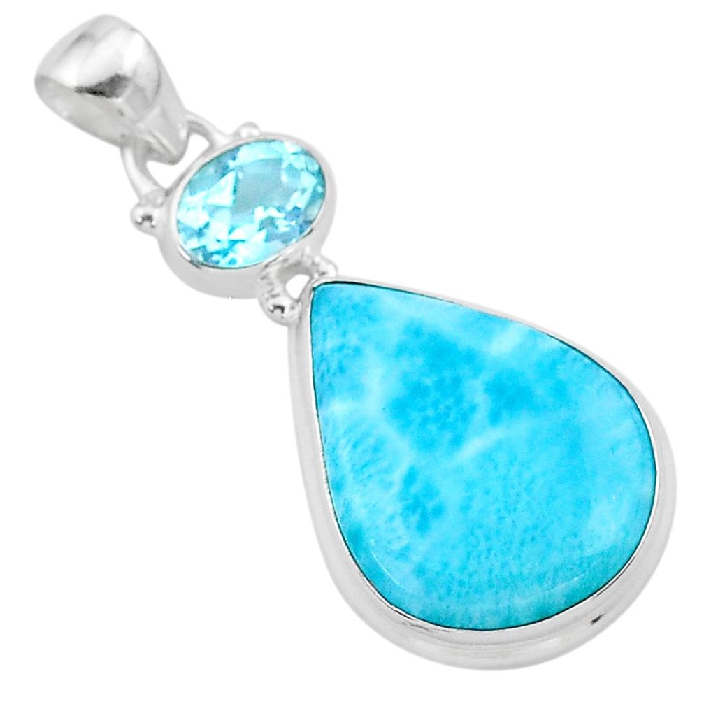 14.65cts natural blue larimar topaz 925 sterling silver pendant jewelry t24521