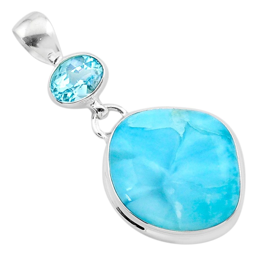 16.46cts natural blue larimar topaz 925 sterling silver pendant jewelry t24549