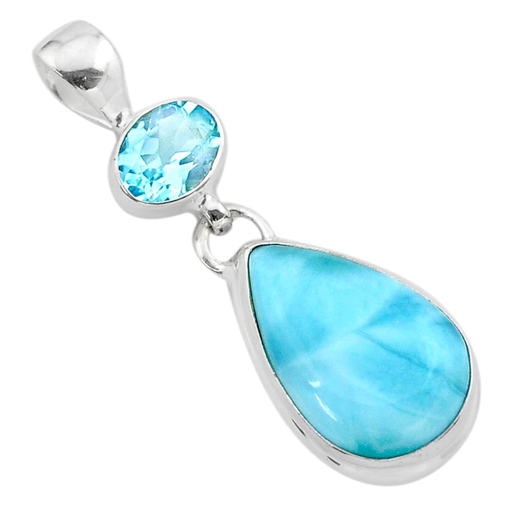 11.71cts natural blue larimar topaz 925 sterling silver pendant jewelry t24555