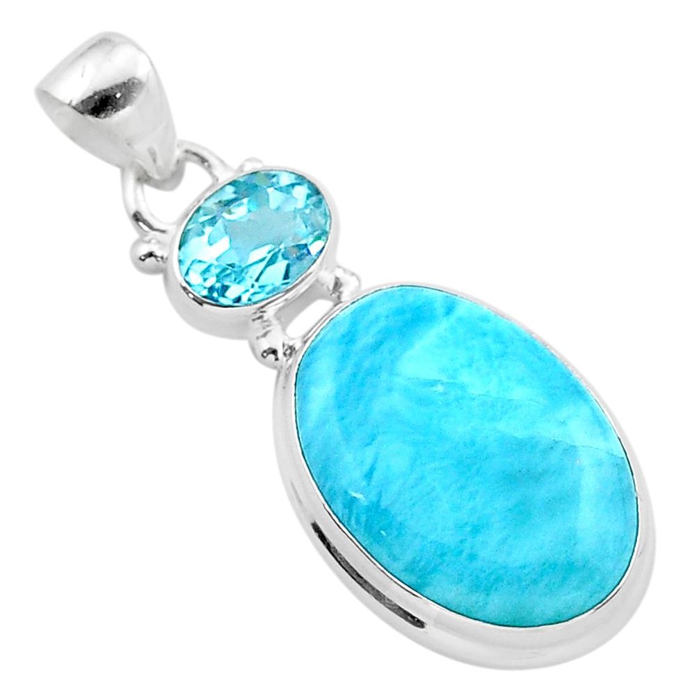 15.02cts natural blue larimar topaz 925 sterling silver pendant jewelry t24559