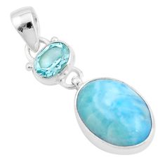 12.55cts natural blue larimar topaz 925 sterling silver pendant jewelry u30767