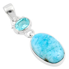13.93cts natural blue larimar topaz 925 sterling silver pendant jewelry u30770