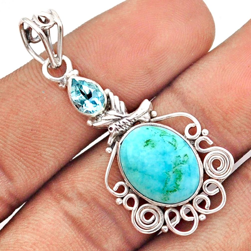 7.40cts natural blue larimar topaz 925 sterling silver pendant jewelry u7083