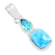 4.89cts natural blue larimar topaz 925 sterling silver pendant jewelry u92637