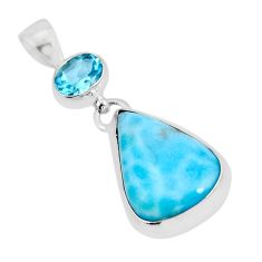 11.08cts natural blue larimar topaz 925 sterling silver pendant jewelry y55410