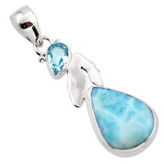 12.72cts natural blue larimar topaz 925 sterling silver seahorse pendant r43783