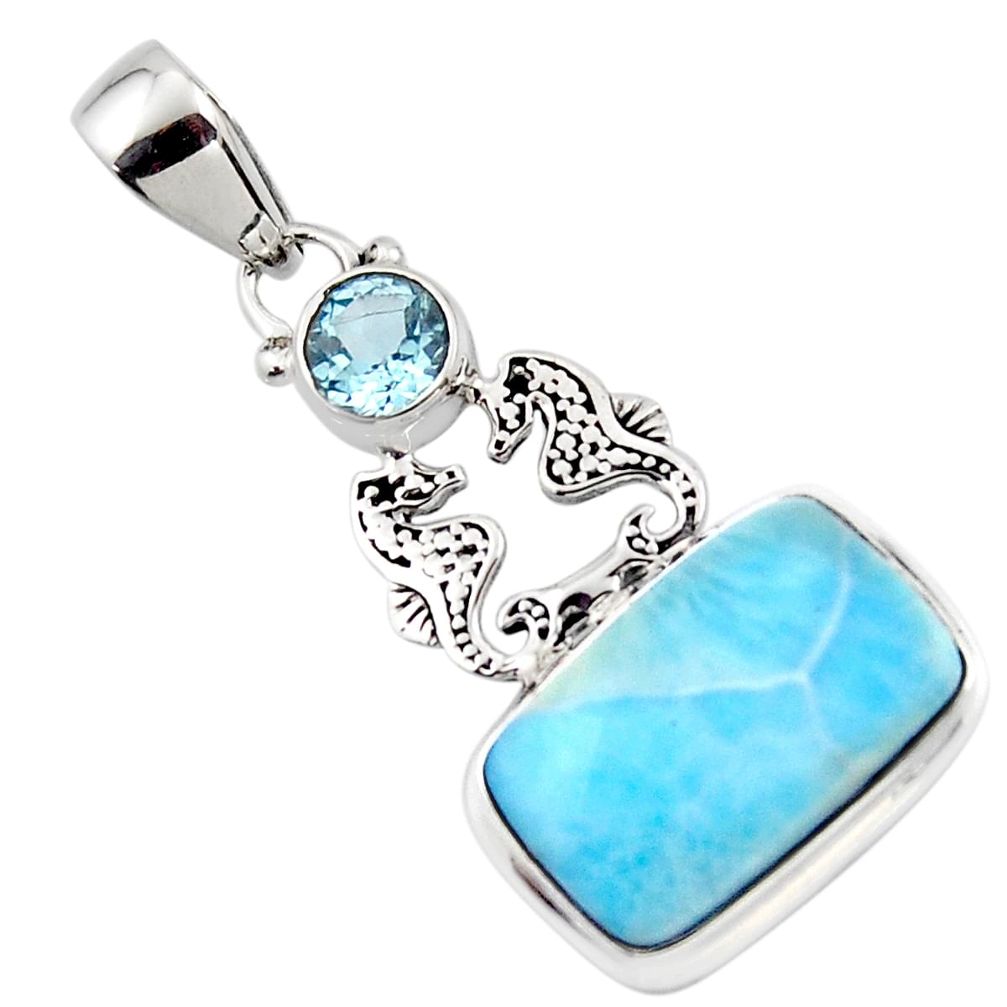 11.57cts natural blue larimar topaz 925 sterling silver seahorse pendant r43788