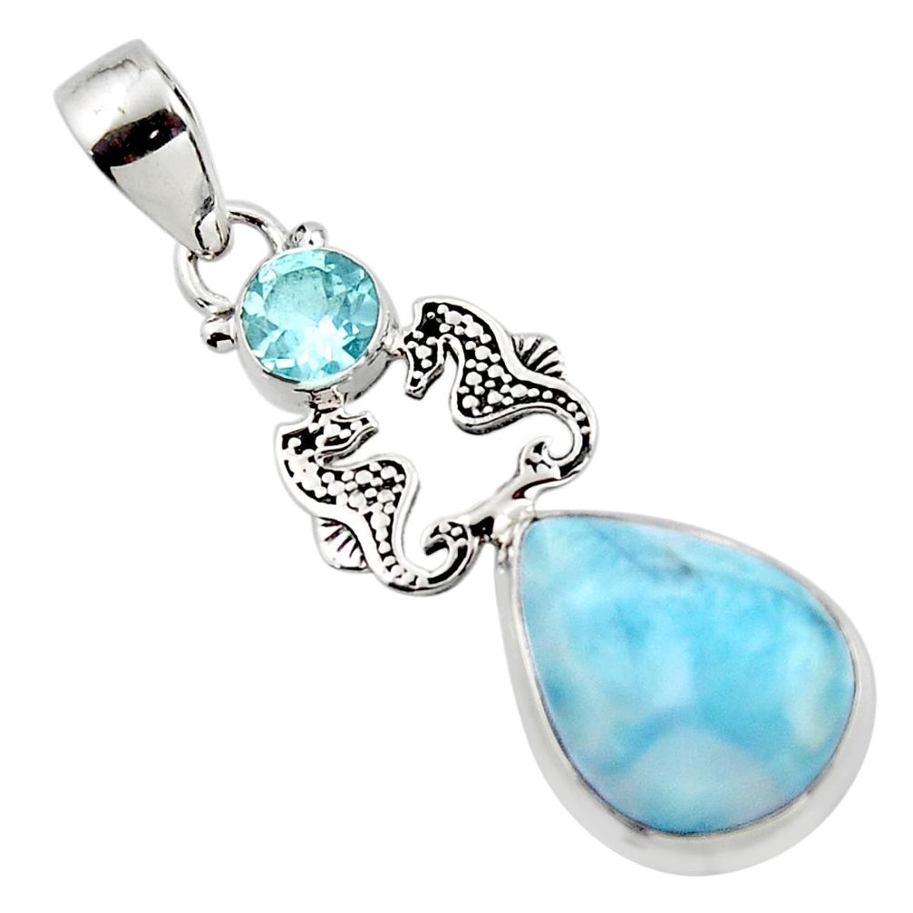 13.66cts natural blue larimar topaz 925 sterling silver seahorse pendant r43789