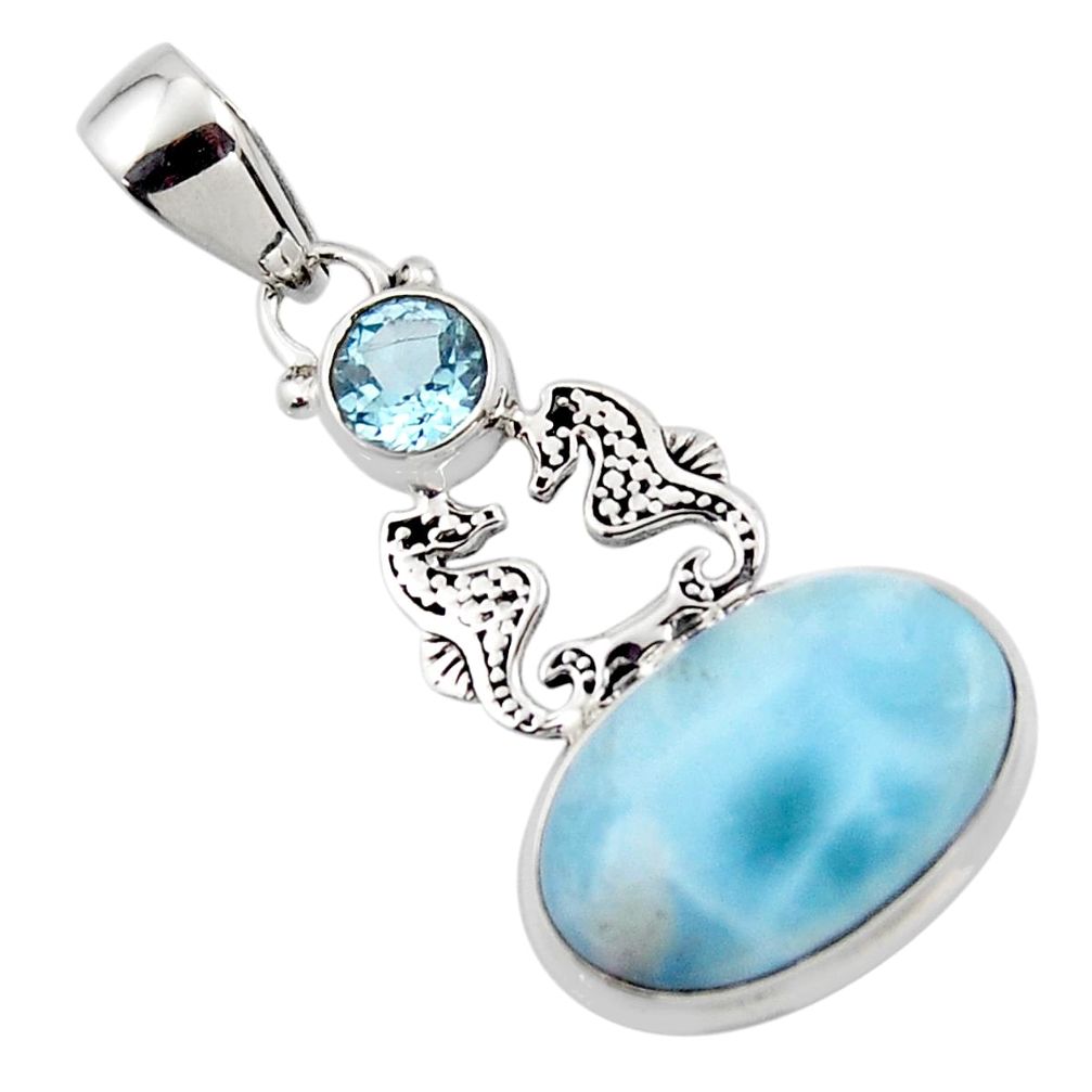 13.78cts natural blue larimar topaz 925 sterling silver seahorse pendant r43790