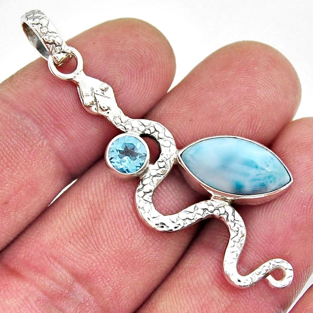 9.16cts natural blue larimar topaz 925 sterling silver snake pendant y26167