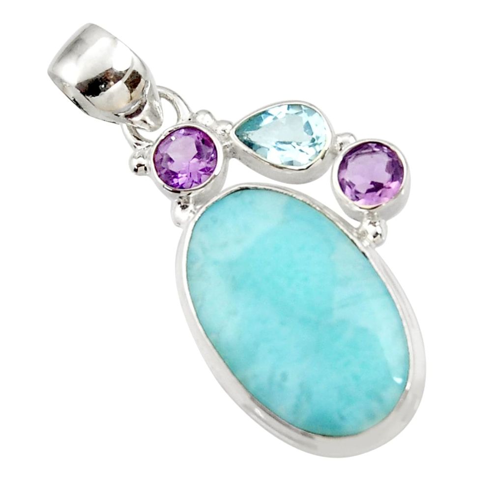 16.17cts natural blue larimar topaz amethyst 925 silver pendant jewelry d43742