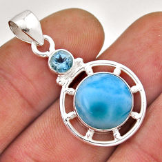 7.19cts natural blue larimar topaz round sterling silver pendant jewelry n41708