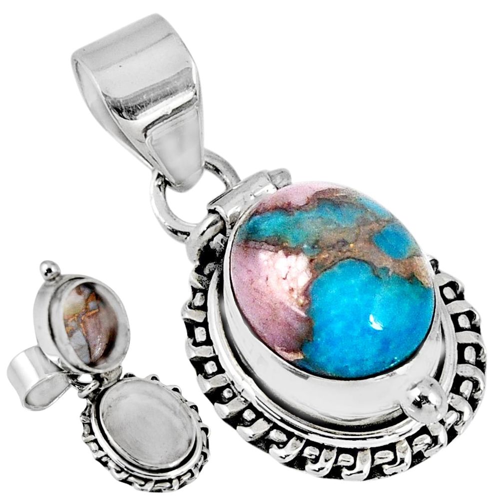 5.12cts natural blue opal in turquoise 925 silver poison box pendant r55601