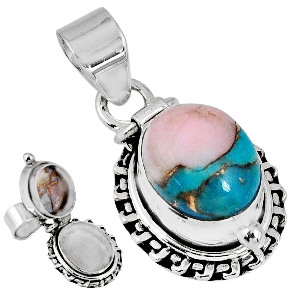 4.93cts natural blue opal in turquoise 925 silver poison box pendant r55603