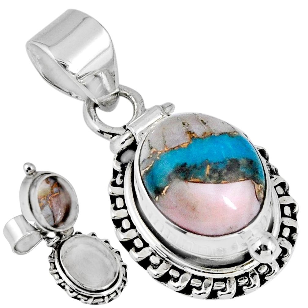 5.30cts natural blue opal in turquoise 925 silver poison box pendant r55605