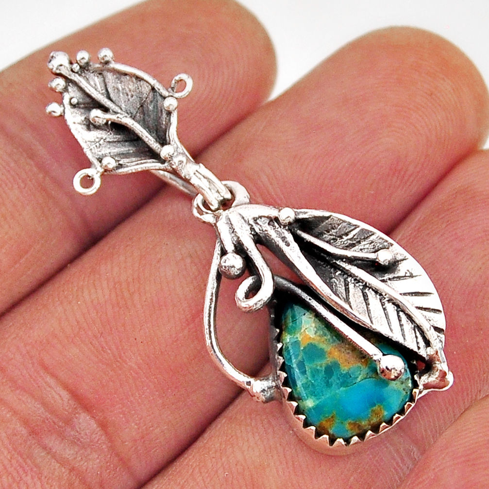 4.67cts natural blue opaline 925 sterling silver deltoid leaf pendant n2435