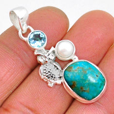 11.15cts natural blue opaline pearl topaz 925 sterling silver owl pendant y2756