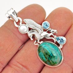 10.98cts natural blue opaline topaz pearl sterling silver unicorn pendant y2736