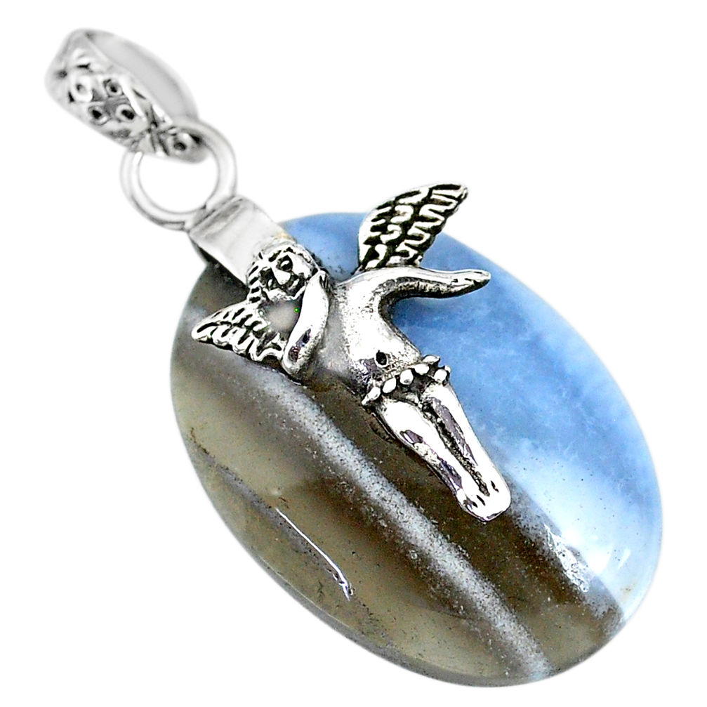  blue owyhee opal 925 silver angel wings fairy pendant r91357