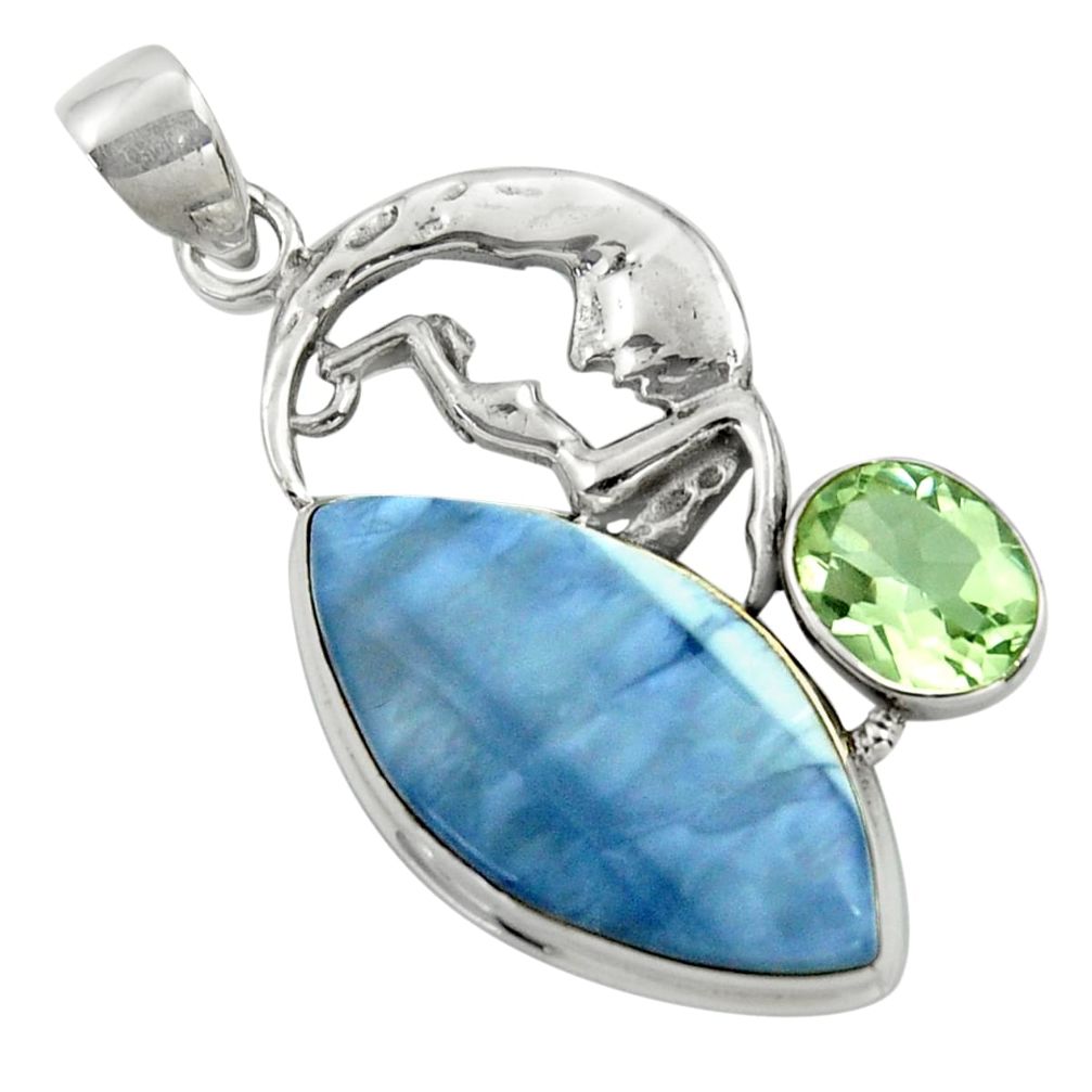 27.25cts natural blue owyhee opal 925 silver crescent moon star pendant r39125