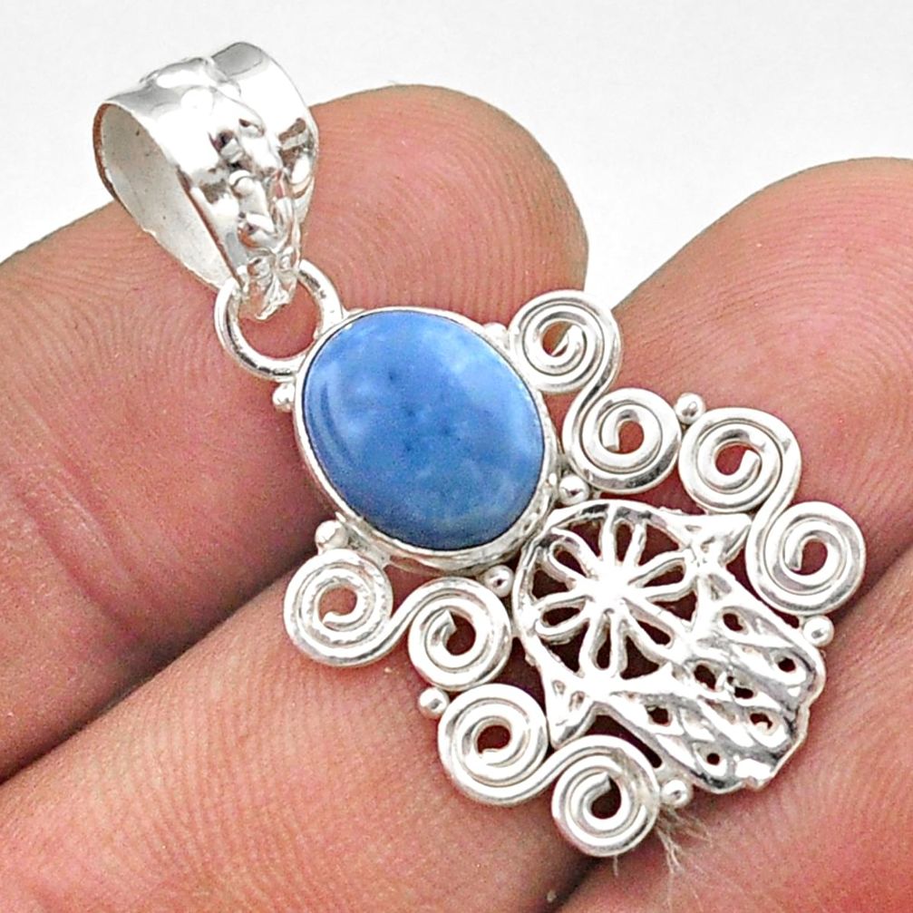 4.07cts natural blue owyhee opal 925 silver hand of god hamsa pendant t64792