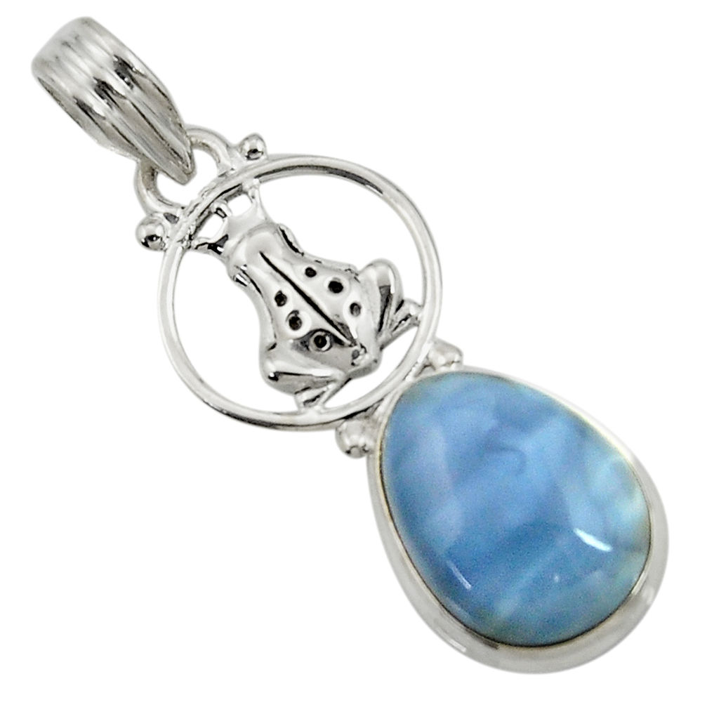 10.60cts natural blue owyhee opal 925 sterling silver frog pendant d42855