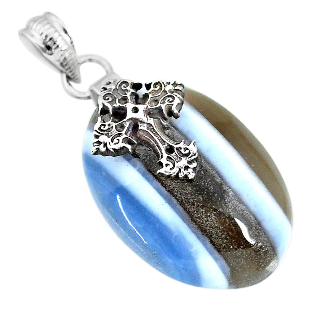 25.15cts natural blue owyhee opal 925 sterling silver holy cross pendant r91360