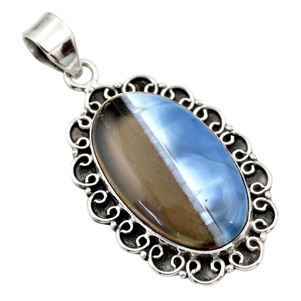 19.48cts natural blue owyhee opal 925 sterling silver pendant jewelry r32157