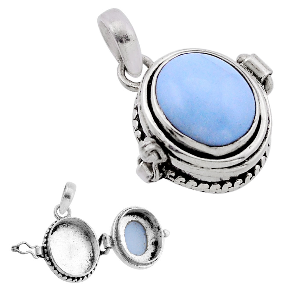 4.86cts natural blue owyhee opal 925 sterling silver poison box pendant n51519