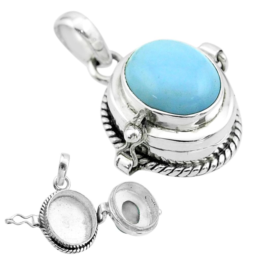 5.30cts natural blue owyhee opal 925 sterling silver poison box pendant t52721