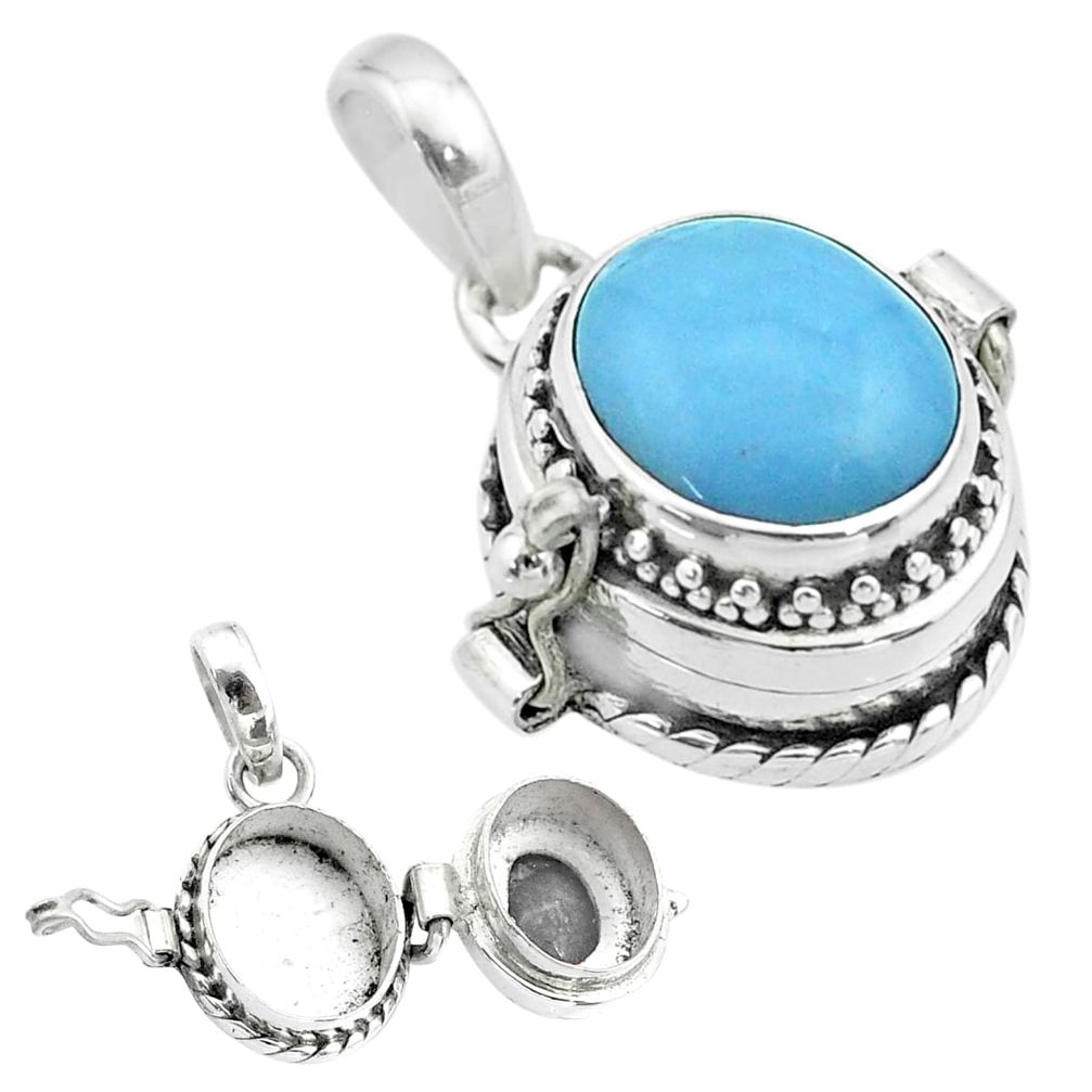 4.55cts natural blue owyhee opal 925 sterling silver poison box pendant t52725