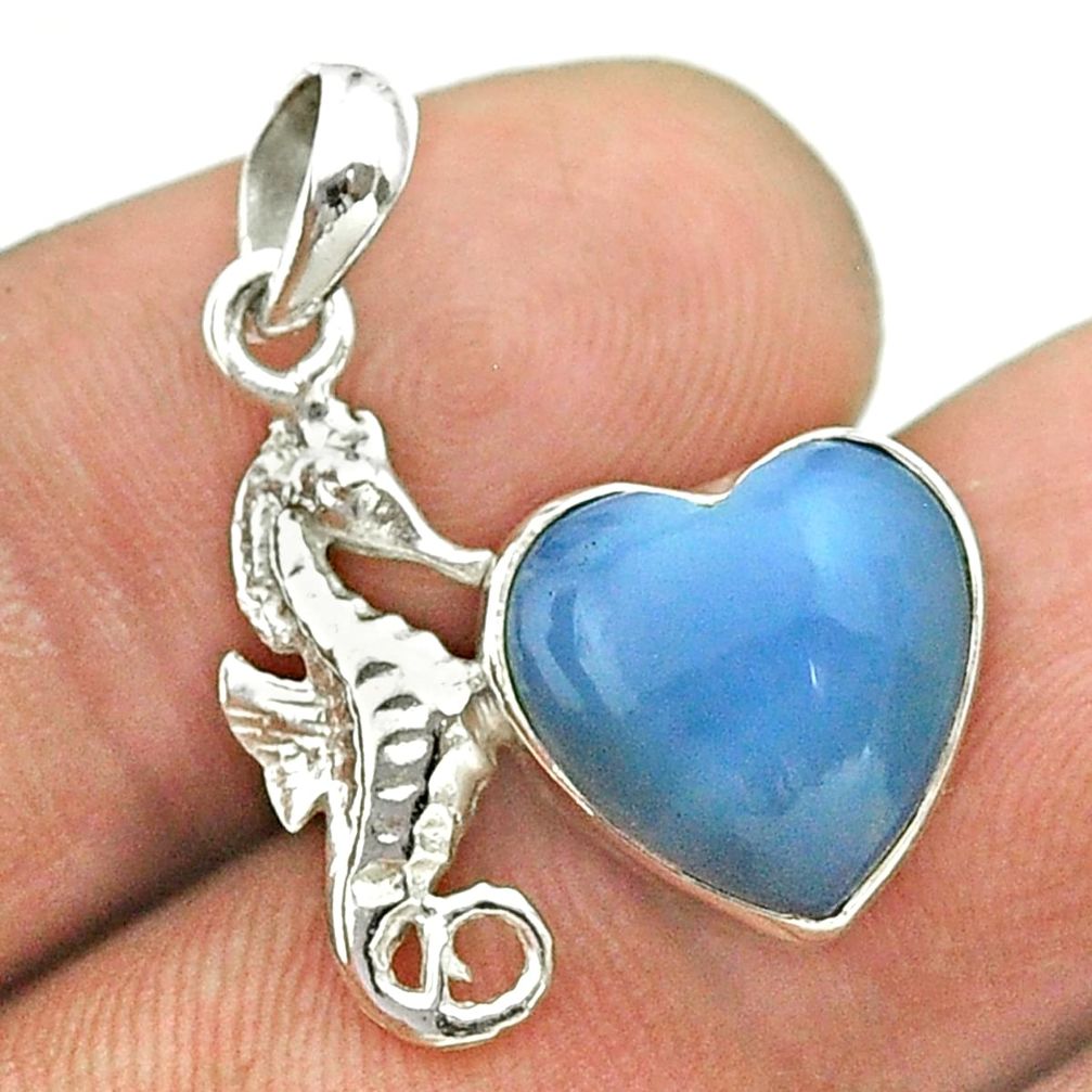 5.40cts natural blue owyhee opal 925 sterling silver seahorse pendant t55303