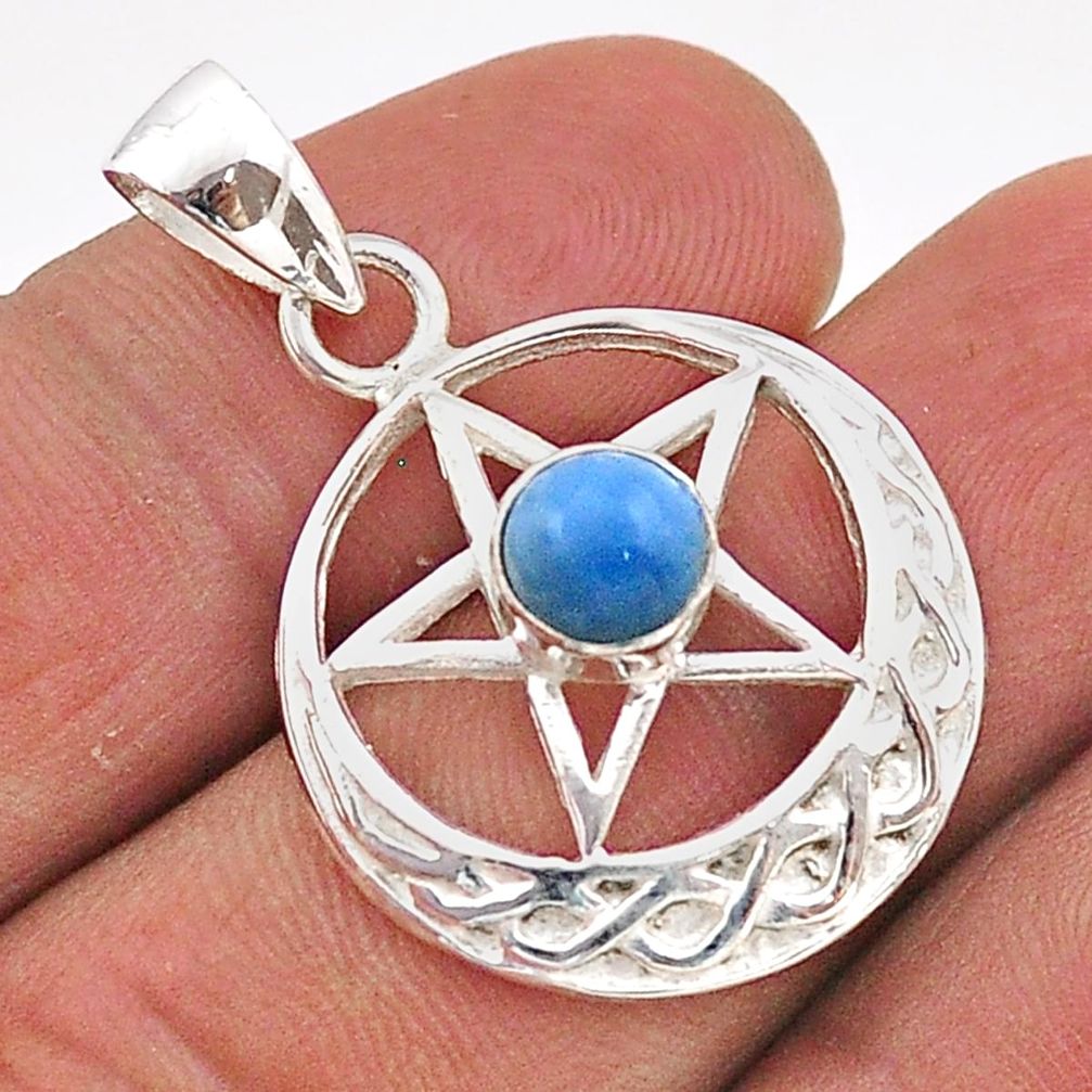 1.12cts natural blue owyhee opal 925 sterling silver wicca symbol pendant t67009