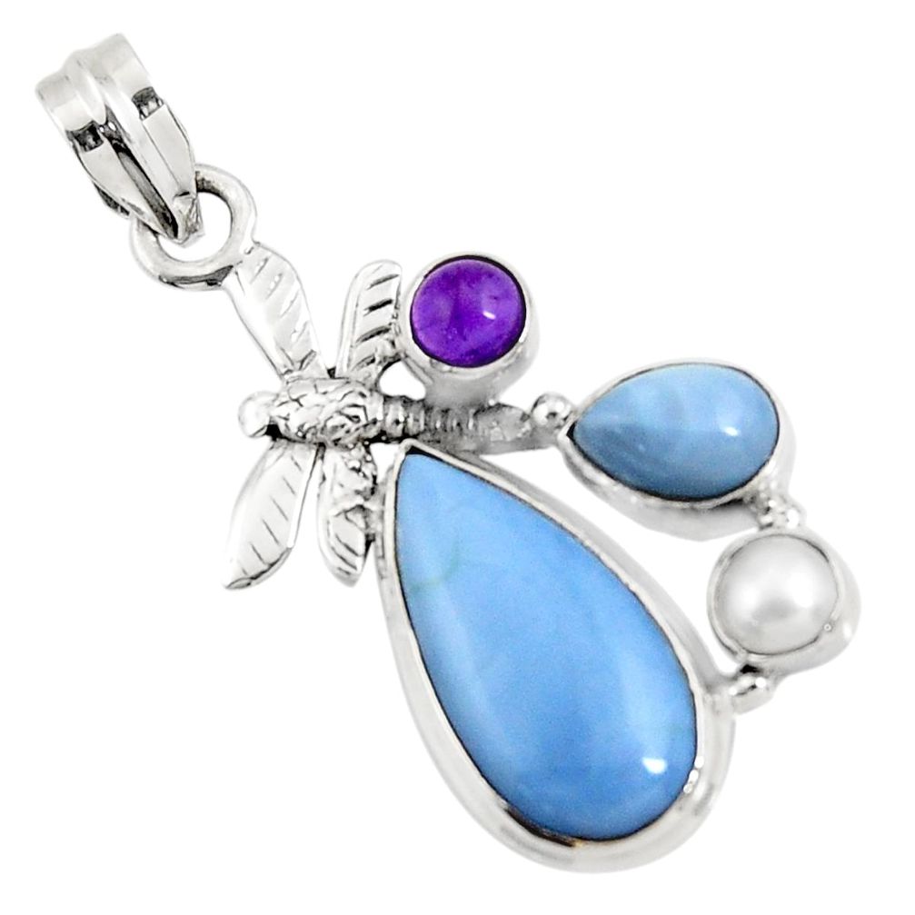  blue owyhee opal amethyst 925 silver dragonfly pendant d42441