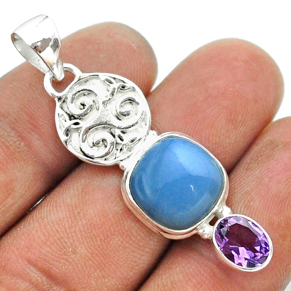 8.03cts natural blue owyhee opal amethyst 925 sterling silver pendant t55437