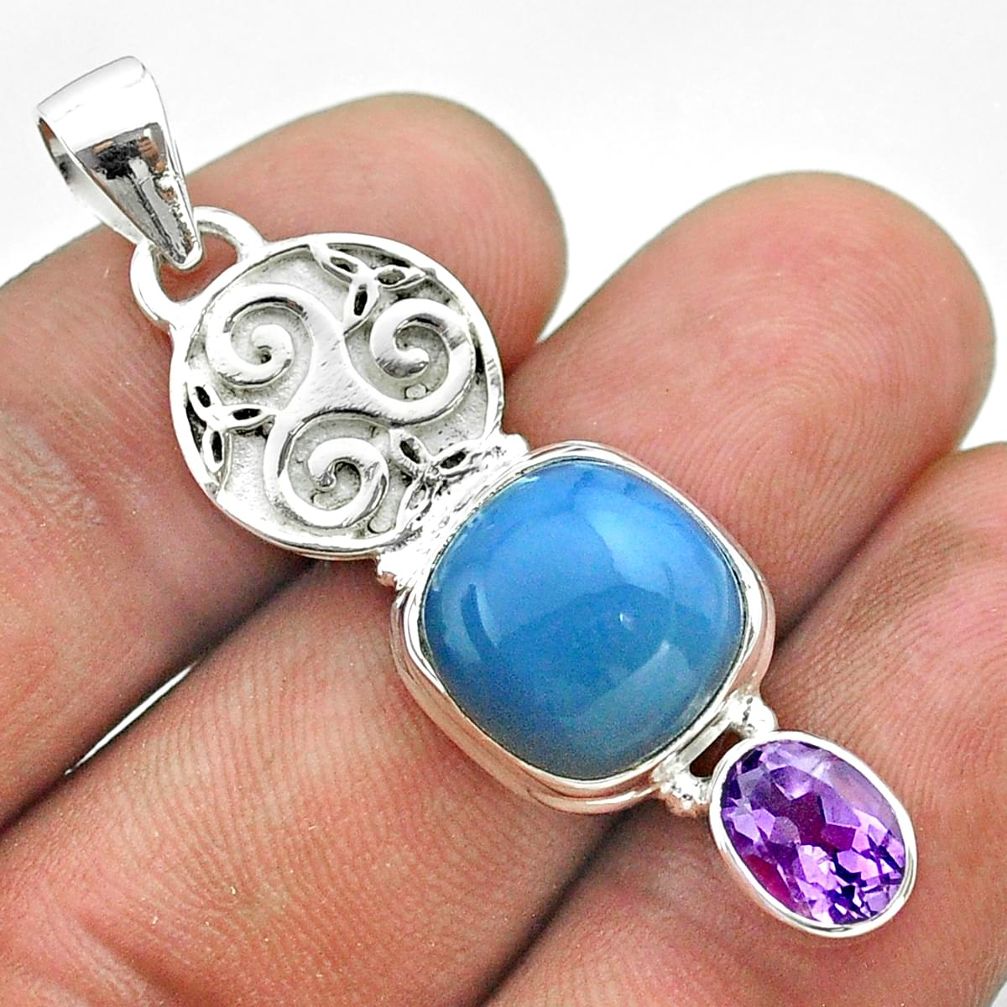 8.99cts natural blue owyhee opal amethyst 925 sterling silver pendant t55493