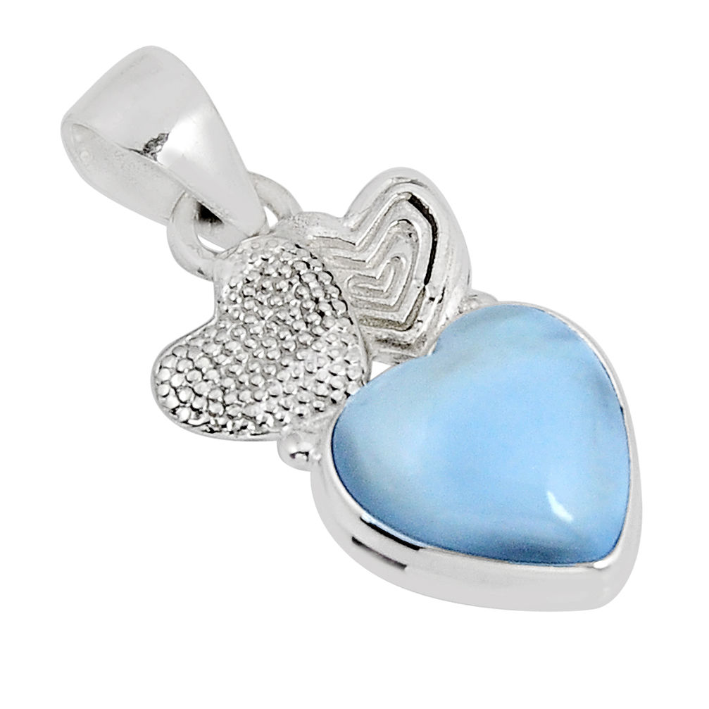 5.96cts natural blue owyhee opal heart 925 silver couple hearts pendant y55661