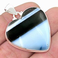 20.88cts natural blue owyhee opal heart 925 sterling silver pendant u50816