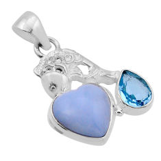 7.27cts natural blue owyhee opal heart topaz 925 silver fish pendant n51381