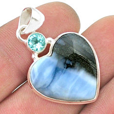 14.47cts natural blue owyhee opal heart topaz 925 sterling silver pendant u48501