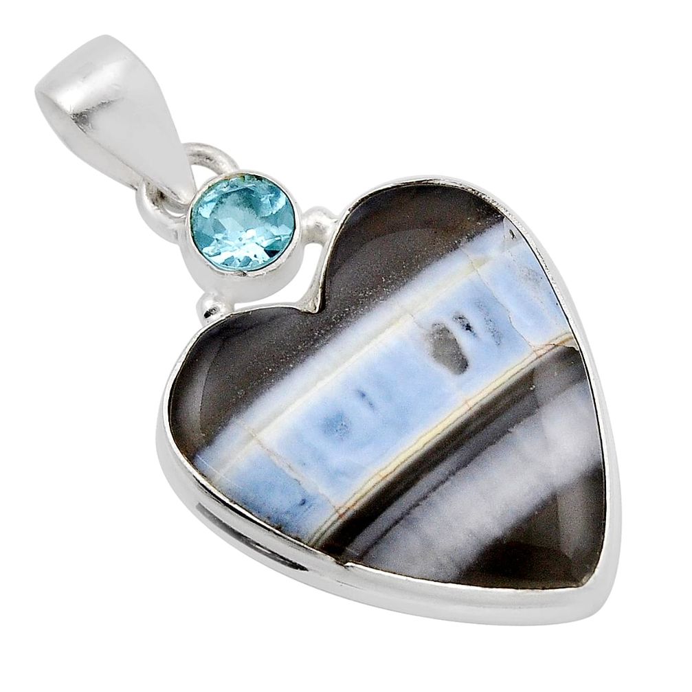 14.14cts natural blue owyhee opal heart topaz 925 sterling silver pendant y88512