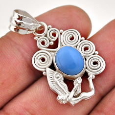 3.91cts natural blue owyhee opal oval 925 sterling silver angel pendant n47072
