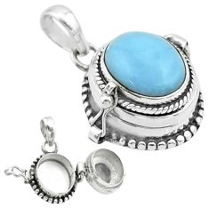 5.18cts natural blue owyhee opal oval sterling silver poison box pendant t52727