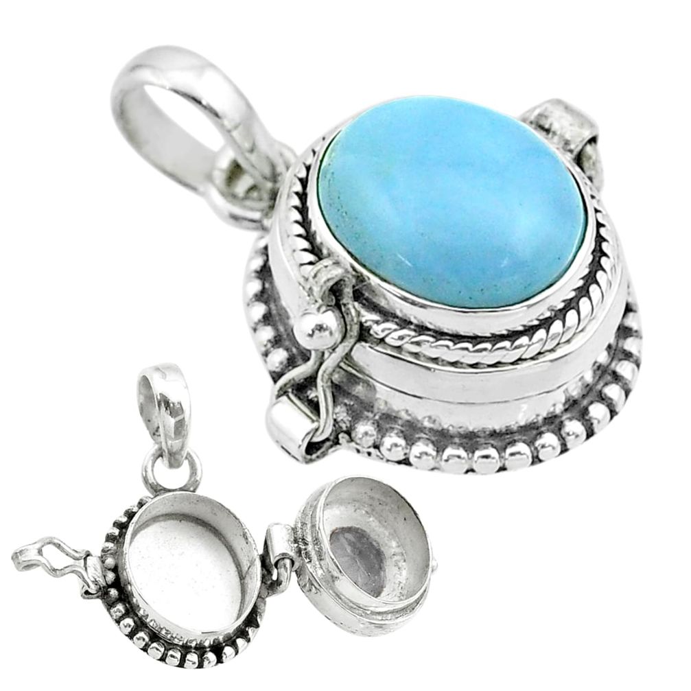 5.32cts natural blue owyhee opal oval sterling silver poison box pendant t52738