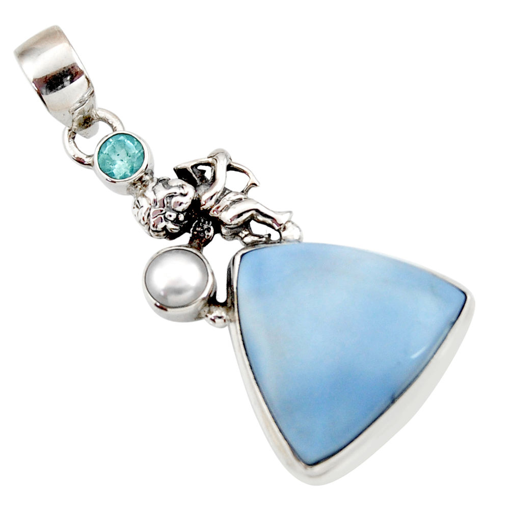 17.42cts natural blue owyhee opal topaz 925 sterling silver angel pendant d42282