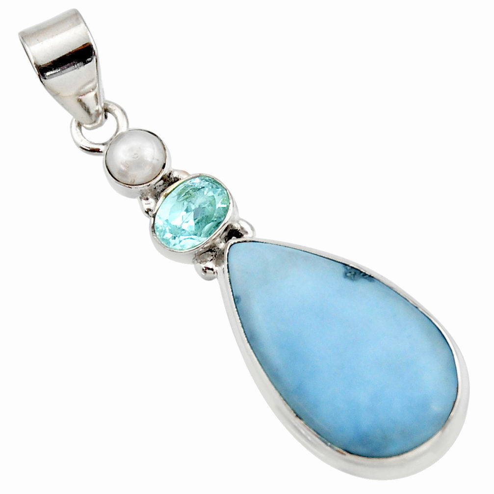 15.55cts natural blue owyhee opal topaz 925 sterling silver pendant d42281