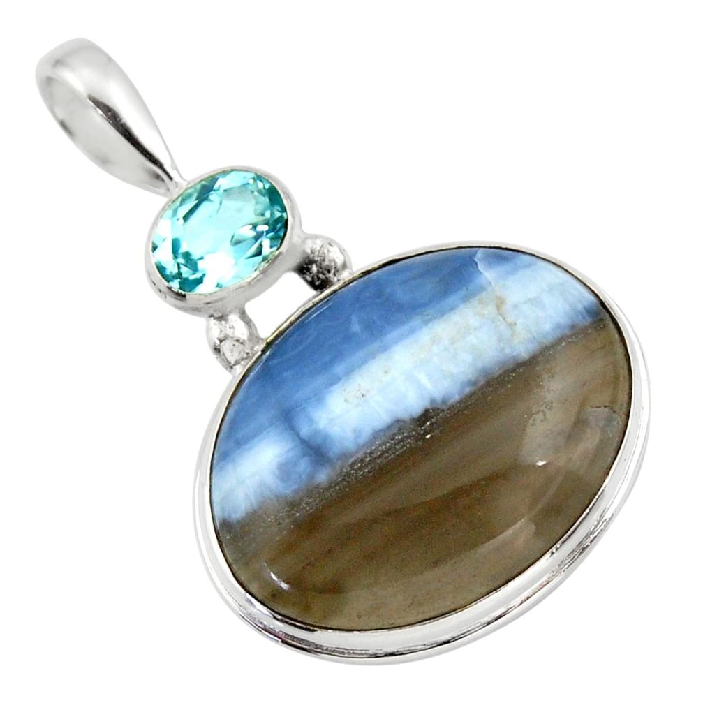 22.02cts natural blue owyhee opal topaz 925 sterling silver pendant r32158