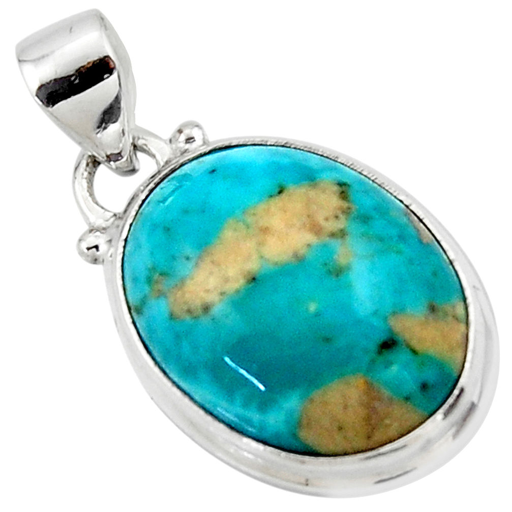 11.20cts natural blue persian turquoise pyrite 925 silver pendant jewelry r49321