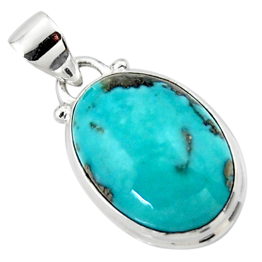 9.72cts natural blue persian turquoise pyrite 925 sterling silver pendant r49372